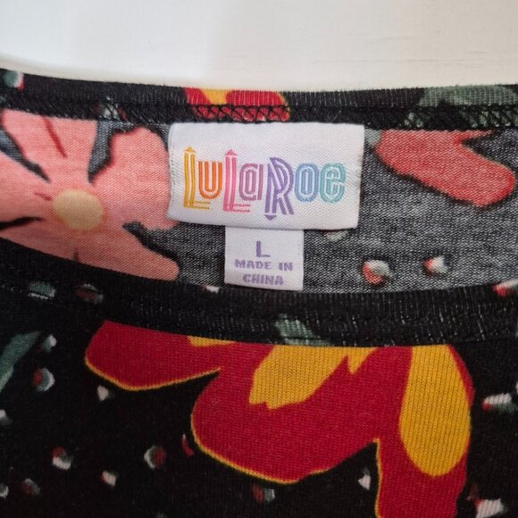 Lularoe Irma Womens Floral Print Tunic L Black Red Yellow Loose Fit Soft Stretch - Picture 2 of 6